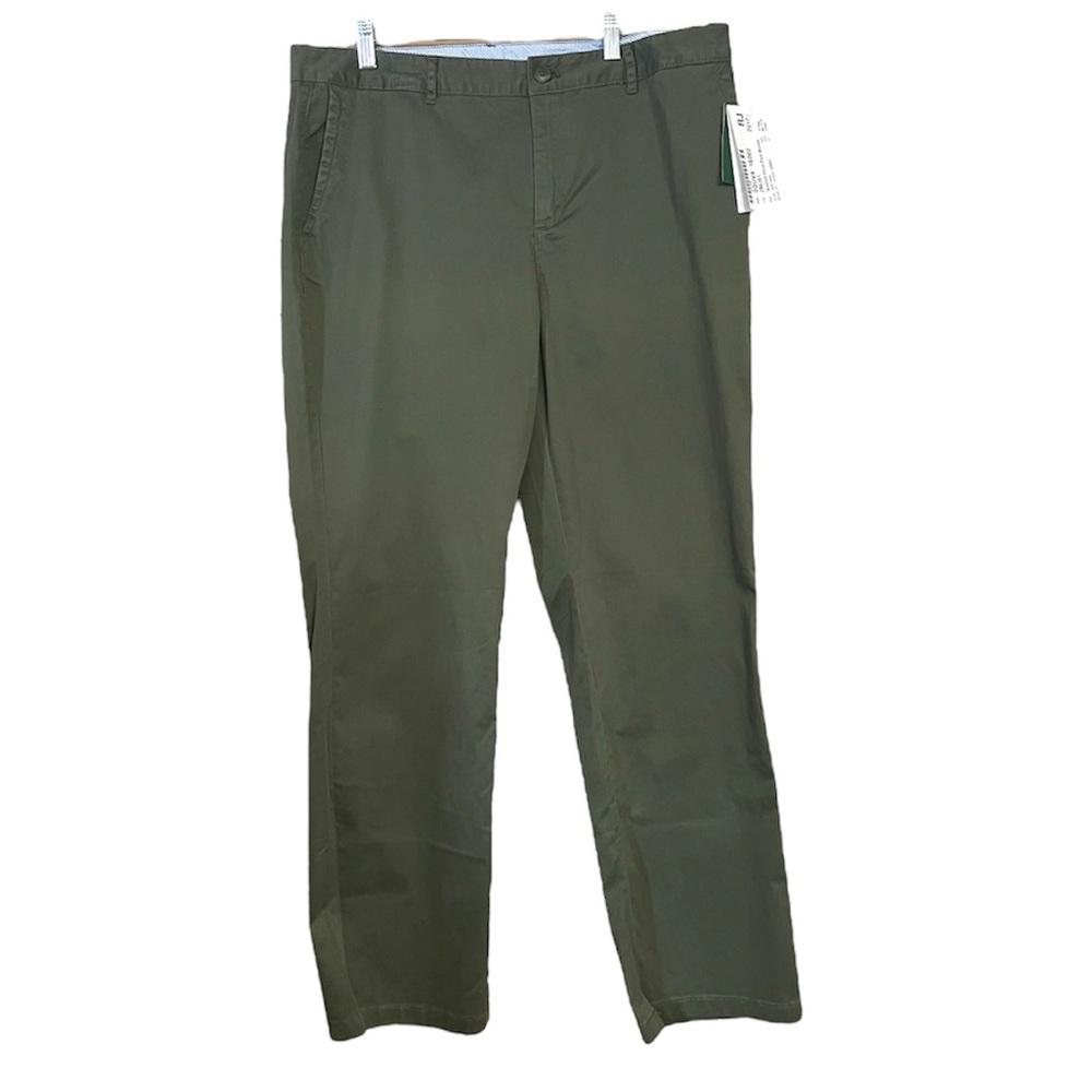 LL Bean Favorite Fit Dark Cedar Green Washed Chino Pants Sz 16R NWT